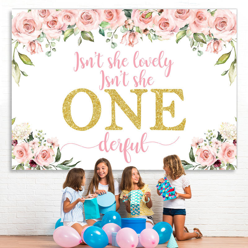 Lofaris Lovely Her Is Onederful Pink Flower Birthday Backdrop