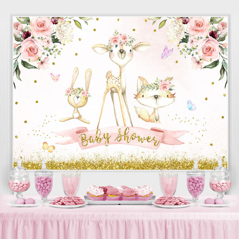 Lofaris Lovely Jungle Animals Pink Floral Baby Shower Backdrop