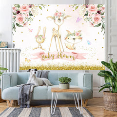 Lofaris Lovely Jungle Animals Pink Floral Baby Shower Backdrop