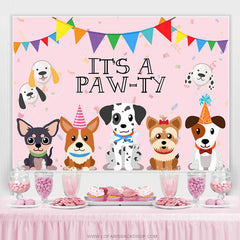 Lofaris Lovely Puppy Its A Pawty Pink Animal Birthday Backdrop