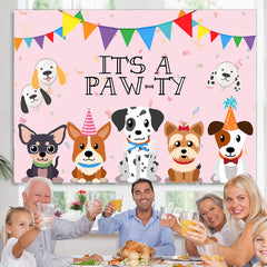 Lofaris Lovely Puppy Its A Pawty Pink Animal Birthday Backdrop