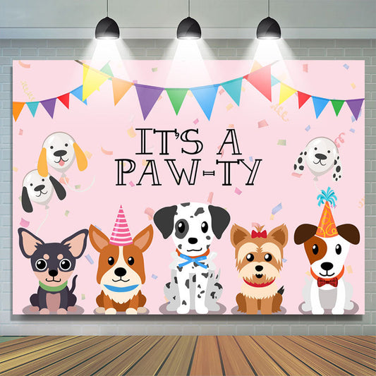 Lofaris Lovely Puppy Its A Pawty Pink Animal Birthday Backdrop
