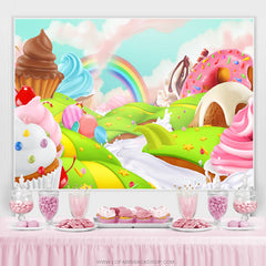 Lofaris Lovely Rainbow Candy Land Dessert Birthday Backdrop