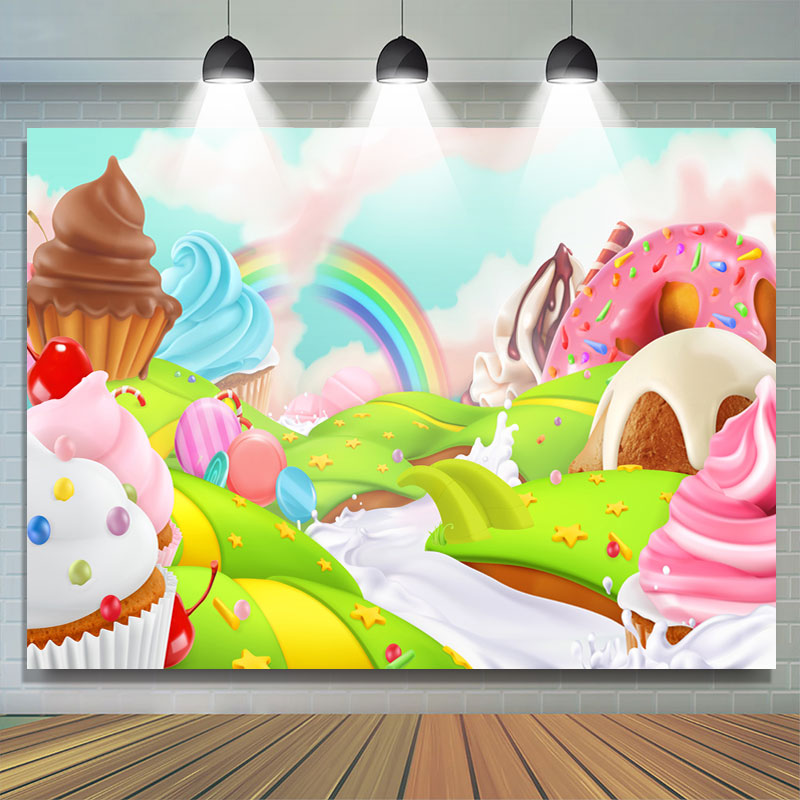 Lofaris Lovely Rainbow Candy Land Dessert Birthday Backdrop