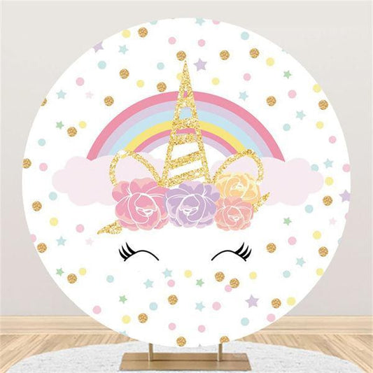 Lofaris Lovely Rainbow Unicorn Themed Round Birthday Backdrop