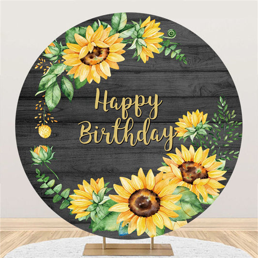 Lofaris Lovely Sunflower Wooden Round Happy Birthday Backdrop
