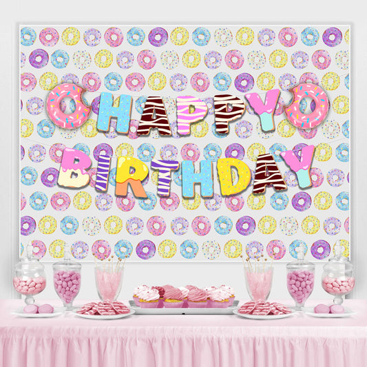 Lofaris Lovely Sweet Donuts Themed Happy Birthday Backdrop