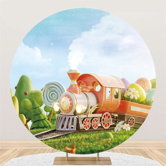 Lofaris Lovely Train Cross Forest Round Easter Day Backdrop