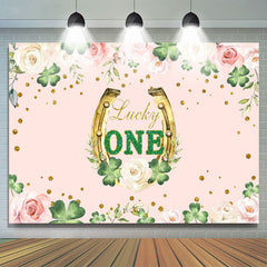 Lofaris Lucky One Floral Clover Pink 1st Birthday Backdrop