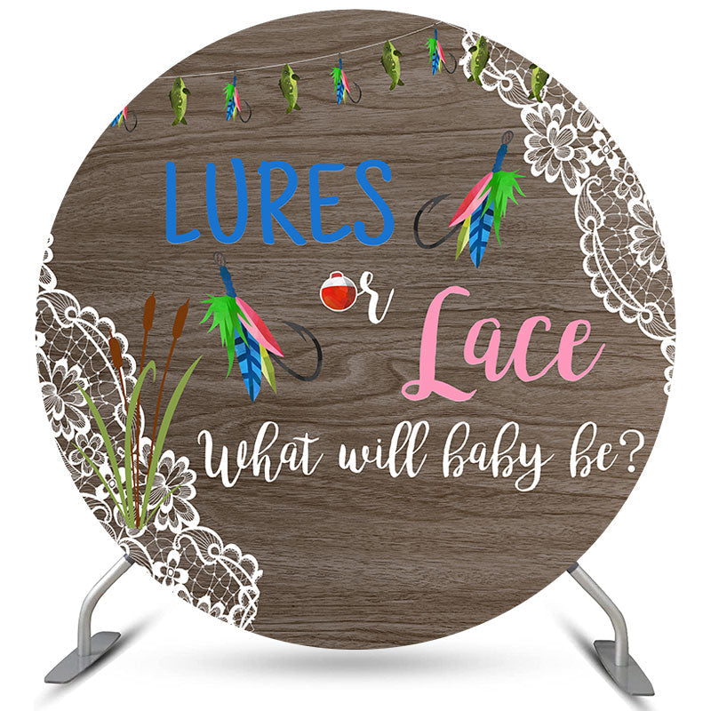 Lofaris Lures Or Lace Wooden Plants Baby Shower Round Backdrop
