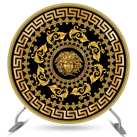 Lofaris Luxury Gold Black Vintage Pattern Round Backdrop For Party