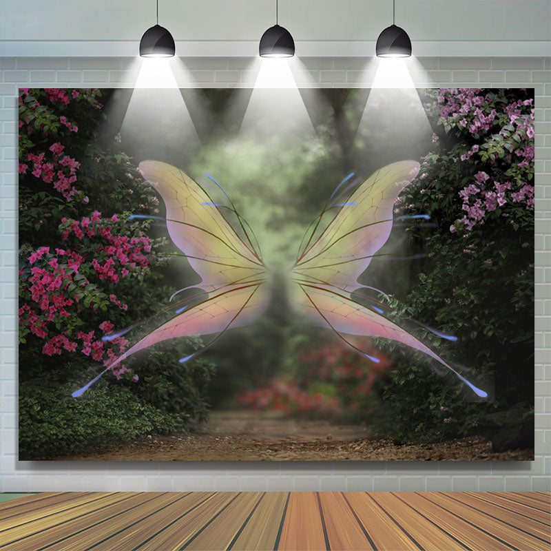 Lofaris Magic Butterfly Foggy Floral Forest Easter Backdrop