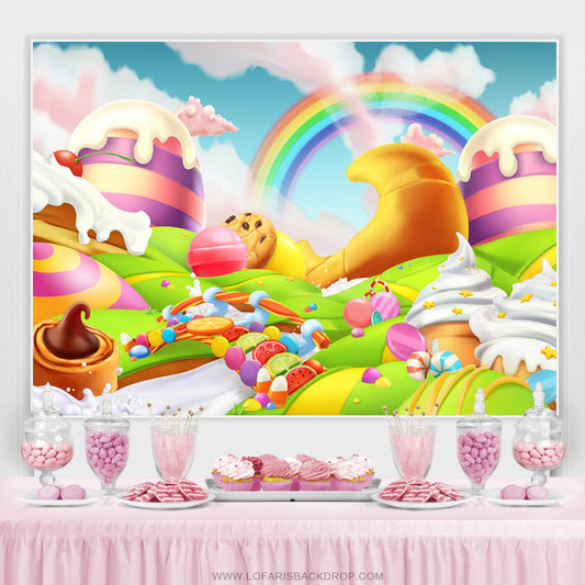 Lofaris Magic Candyland World Happy Birthday Backdrop