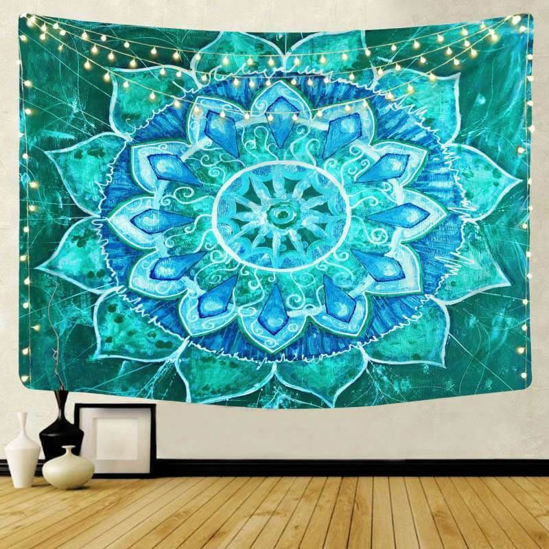Lofaris Magic Cyan And Blue Bohemian Mandala Trippy Wall Tapestry