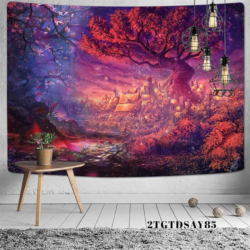 Lofaris Magic Floral Forest Trippy Fairytale Lake Wall Tapestry