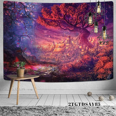 Lofaris Magic Floral Forest Trippy Fairytale Lake Wall Tapestry