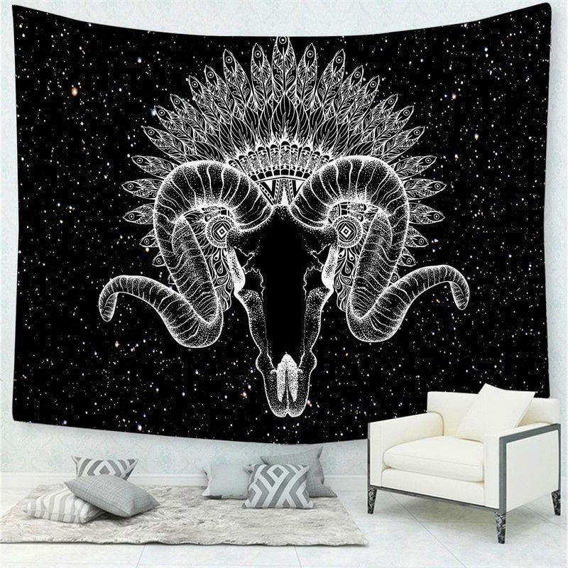 Lofaris Magic Sheep Trippy Divination Black And White Wall Tapestry