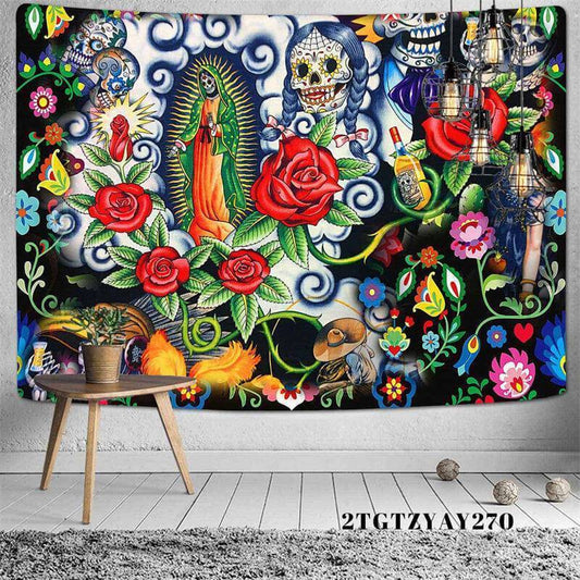 Lofaris Magic Skull Trippy Floral Novelty Landscape Wall Tapestry
