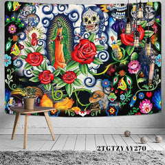 Lofaris Magic Skull Trippy Floral Novelty Landscape Wall Tapestry