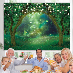 Lofaris Magical Glitter Green Forest Fairy Birthday Backdrop
