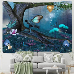 Lofaris Magical Night Floral Butterfly Forest Wall Tapestry