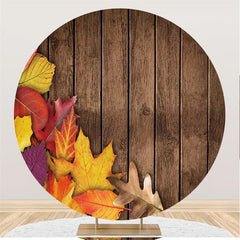 Lofaris Maple Leaves And Brown Wooden Custom Round Backdrop