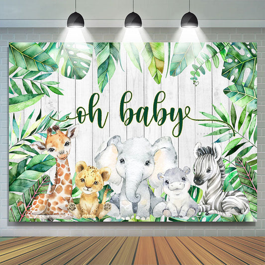 Lofaris Maple Leaves Animals White Wooden Baby Shower Backdorp