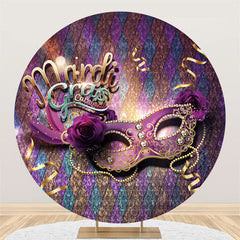 Lofaris Mardi Gras Carnival Purple Glitter Mask Circle Backdrop