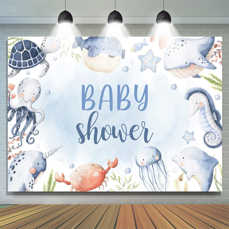 Lofaris Marine Animals Aquatic Plants Baby Shower Backdrop