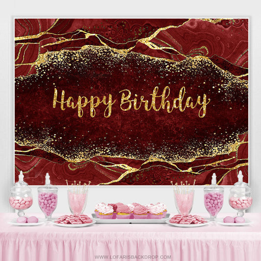 Lofaris Maroon Gold Glitter Happy Birthday Backdrop For Decro