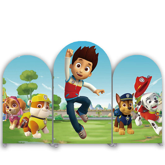 Lofaris Master With Dog Family Cartoon Arch Backdrop Kit