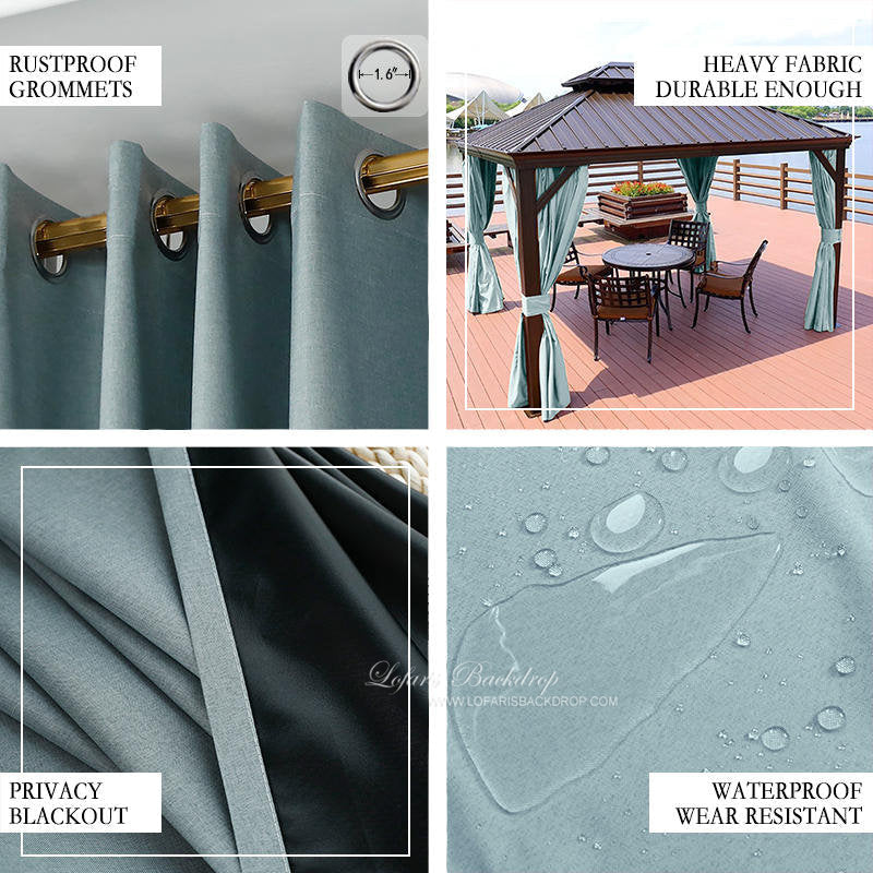 Lofaris Light Blue Gazebo Waterproof Grommet Top Outdoor Curtains for Front Porch