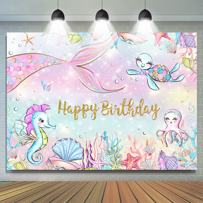 Lofaris Mermaid And Benthos Happy Birthday Backdrop For Girl