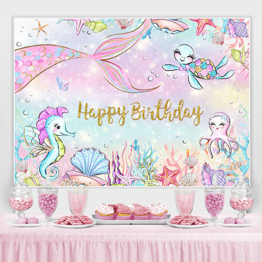 Lofaris Mermaid And Benthos Happy Birthday Backdrop For Girl