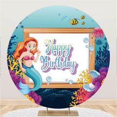 Lofaris Mermaid Coral Island Circle Happy Birthday Backdrop