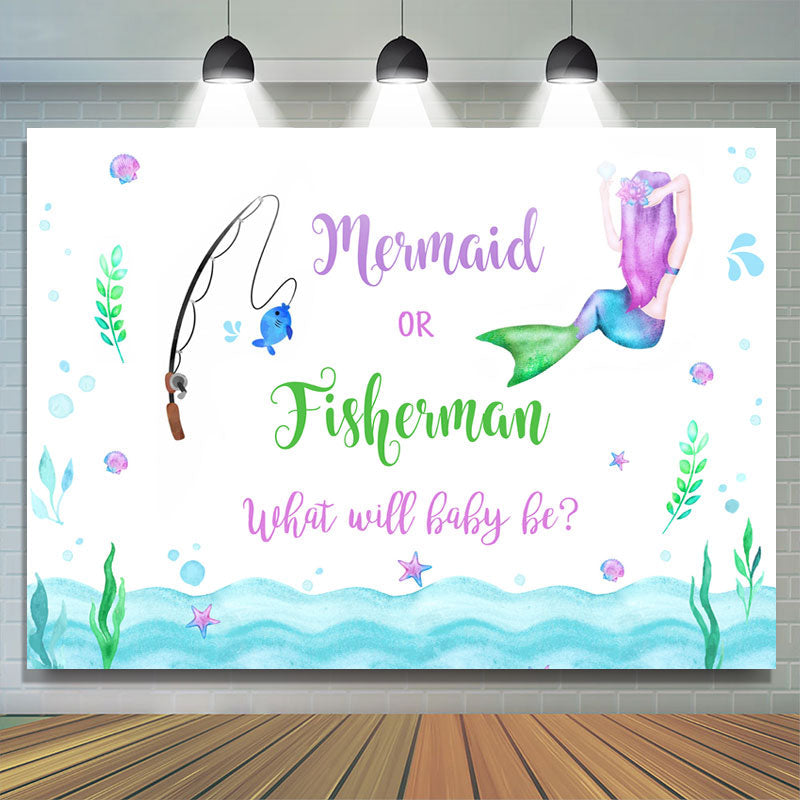 Lofaris Mermaid Or Fisherman Under The Sea Baby Shower Backdrop