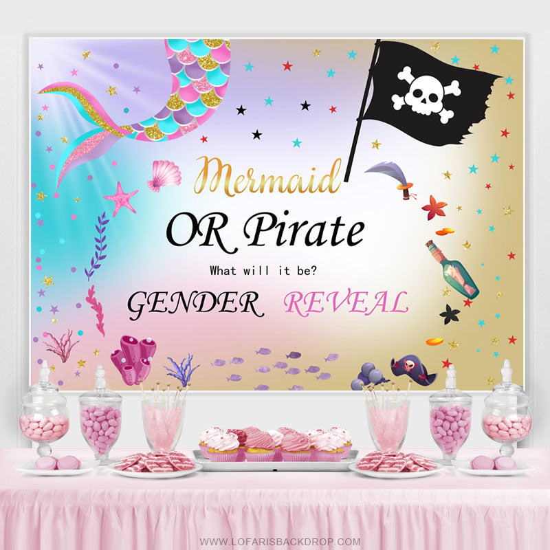 Lofaris Mermaid Or Pirate What Will Be Baby Shower Backdrop