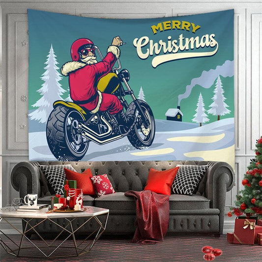 Lofaris Merry Christmas Motorcycle Tree Family Wall Tapestry