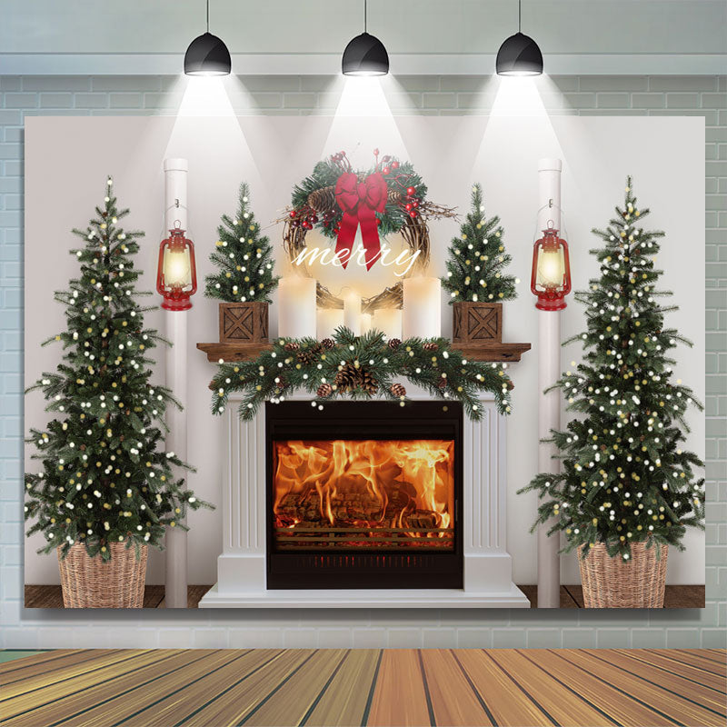 Lofaris Merry Christmas Tree Fireplace Light Scene Photo Backdrop