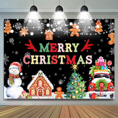 Lofaris Merry Christmas With Gift And Gingerbread Man Backdrop