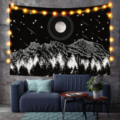 Lofaris Meteor Black And White Moon Mountain Custom Tapestry