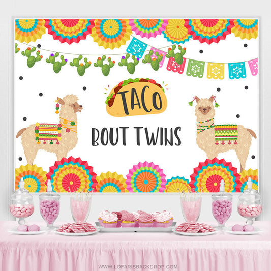 Lofaris Mexcia Taco Bout Twins Alpaca Baby Shower Backdrop