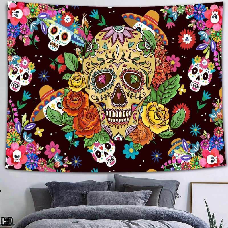 Lofaris Mexican Easter Skull And Floral Novelty Wall Tapestry
