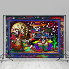 Lofaris Mexican Fiesta Cartoon Skeleton Theme Party Backdrop