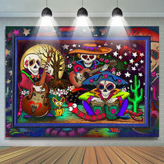Lofaris Mexican Fiesta Cartoon Skeleton Theme Party Backdrop