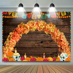 Lofaris Mexican Fiesta Skeleton Candle Wood Themed Backdrop