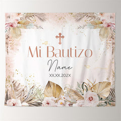 Lofaris Girl Feather Mi Bautizo Pink Backdrop Banner For Baptism