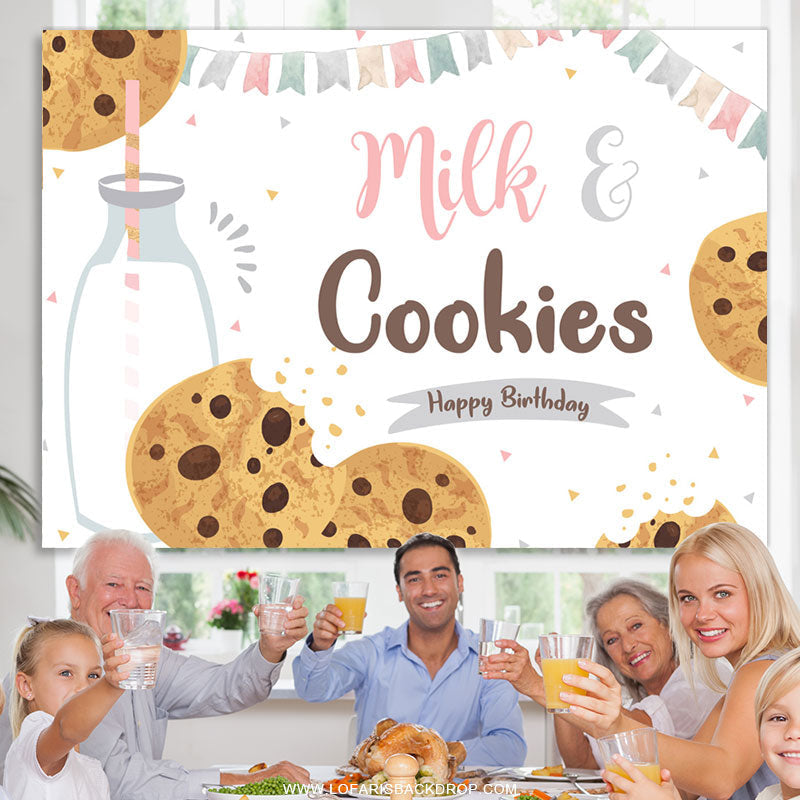 Lofaris Milk And Cookies Food Lovely Happy Birthday Backdrop