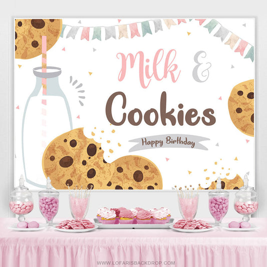 Lofaris Milk And Cookies Food Lovely Happy Birthday Backdrop
