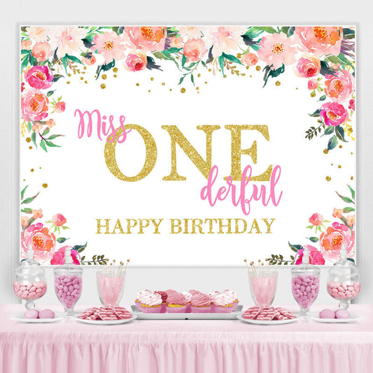 Lofaris Miss Onederful Watercolor Florals 1St Birthday Backdrop